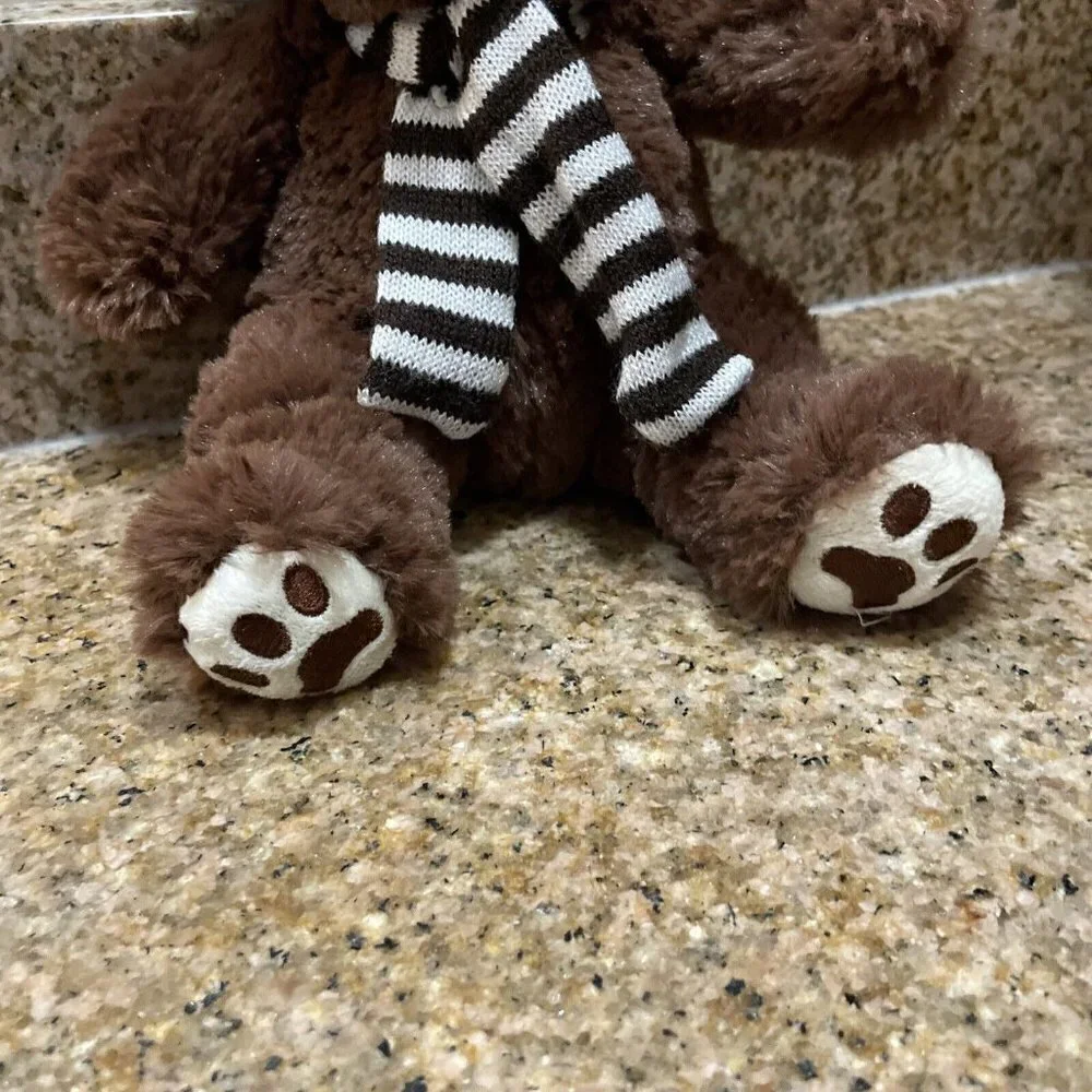 Ms. Teddy Bear Inc Solid Brown Teddy Bear Plush w/ scarf Stuffed Animal Toy 10”